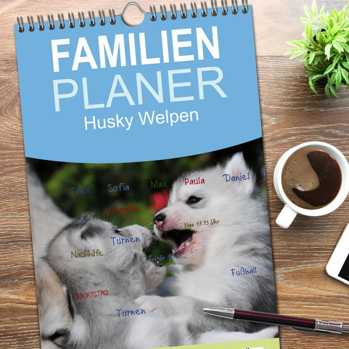 Bild: 9783516512564 | Familienplaner 2026 - Husky Welpen mit 5 Spalten (Wandkalender, 21...