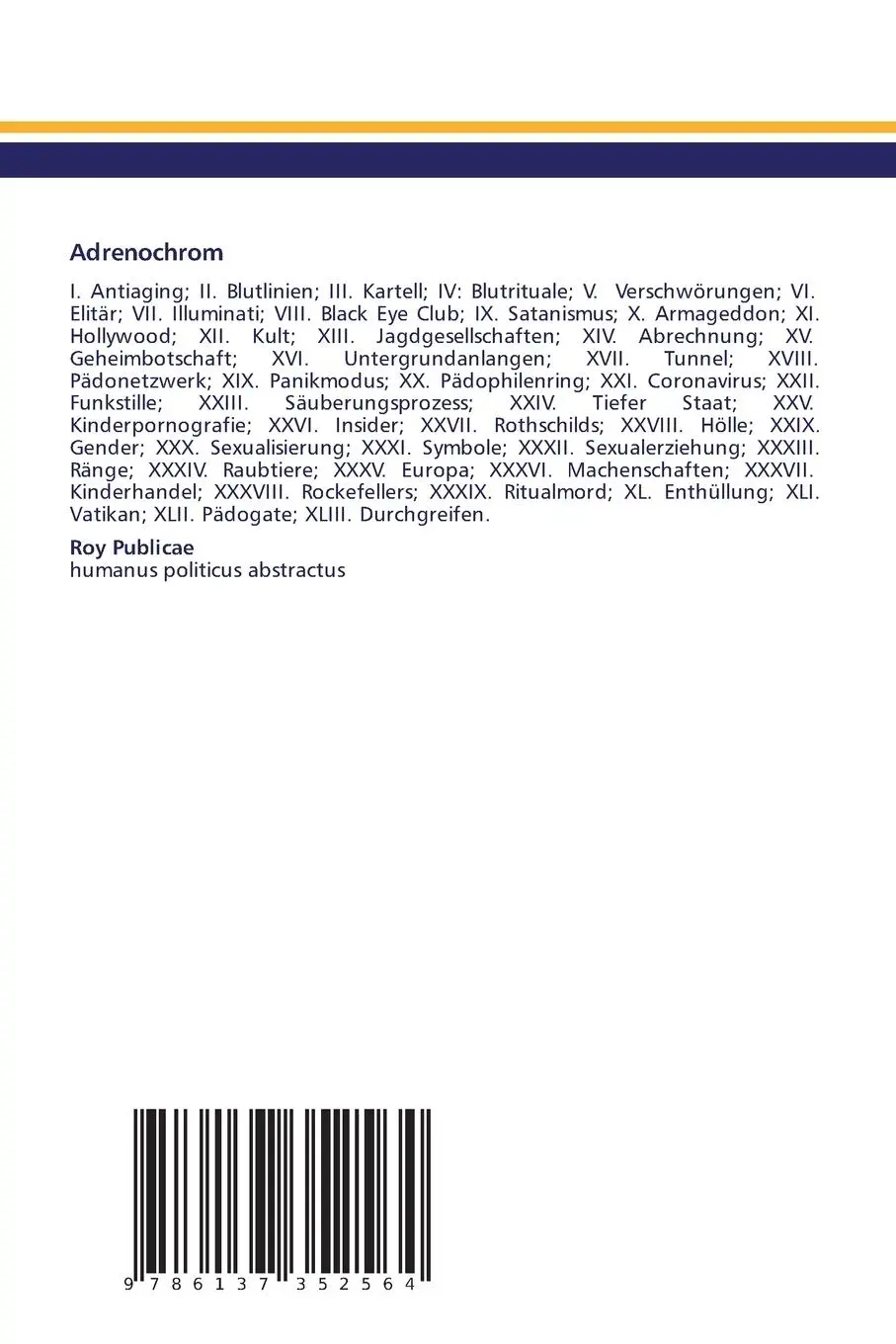 Rückseite: 9786137352564 | Adrenochrom | Blut-Rituale | Roy Publicae | Taschenbuch | Paperback