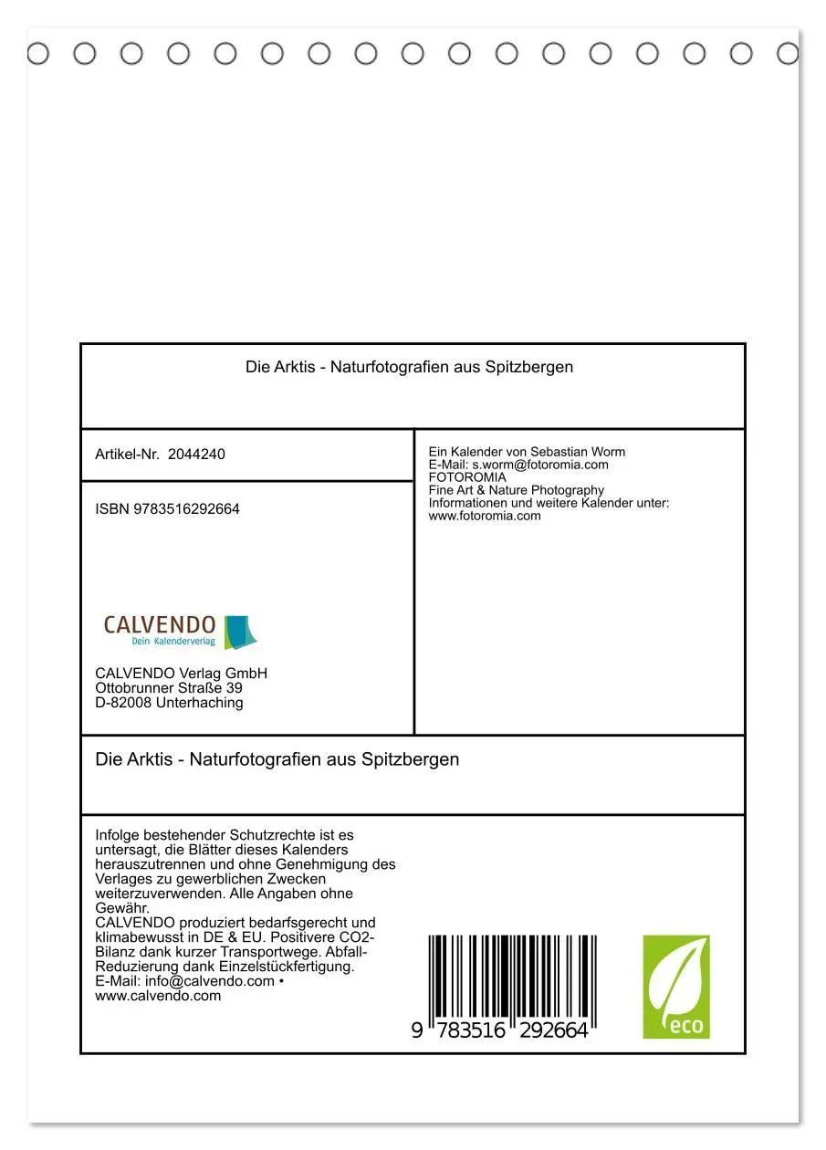 Bild: 9783516292664 | Die Arktis - Naturfotografien aus Spitzbergen (Tischkalender 2026...