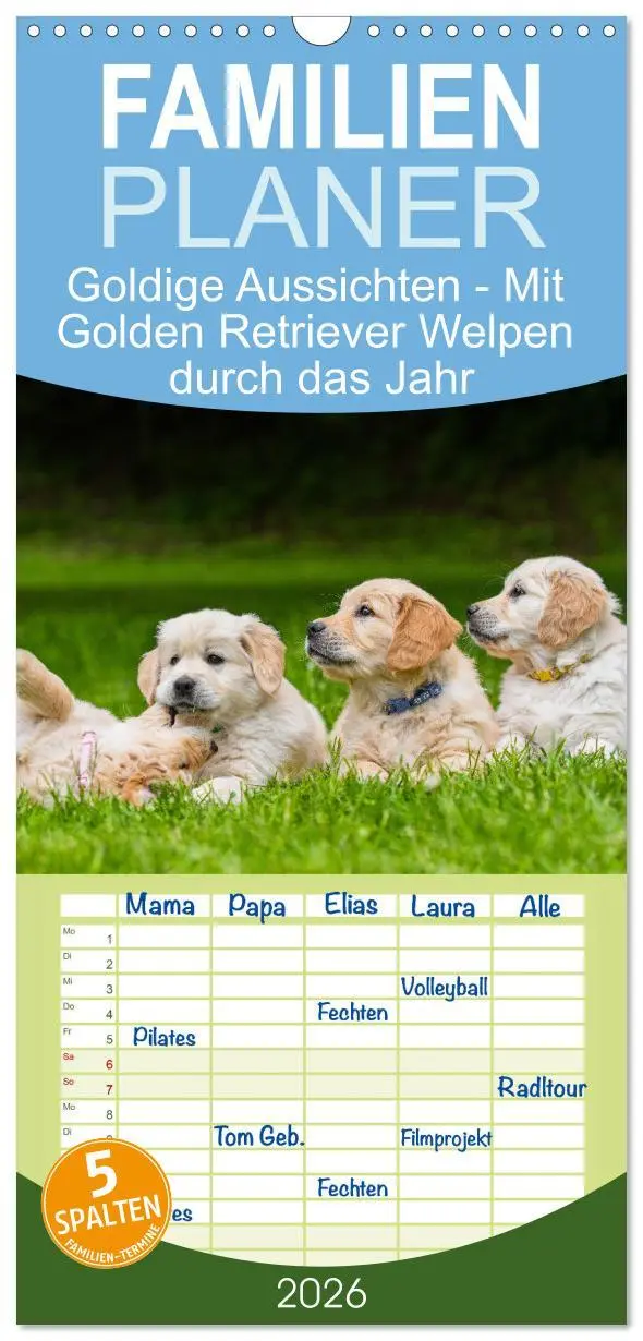 Cover: 9783516502664 | Familienplaner 2026 - Goldige Aussichten - Mit Golden Retriever...