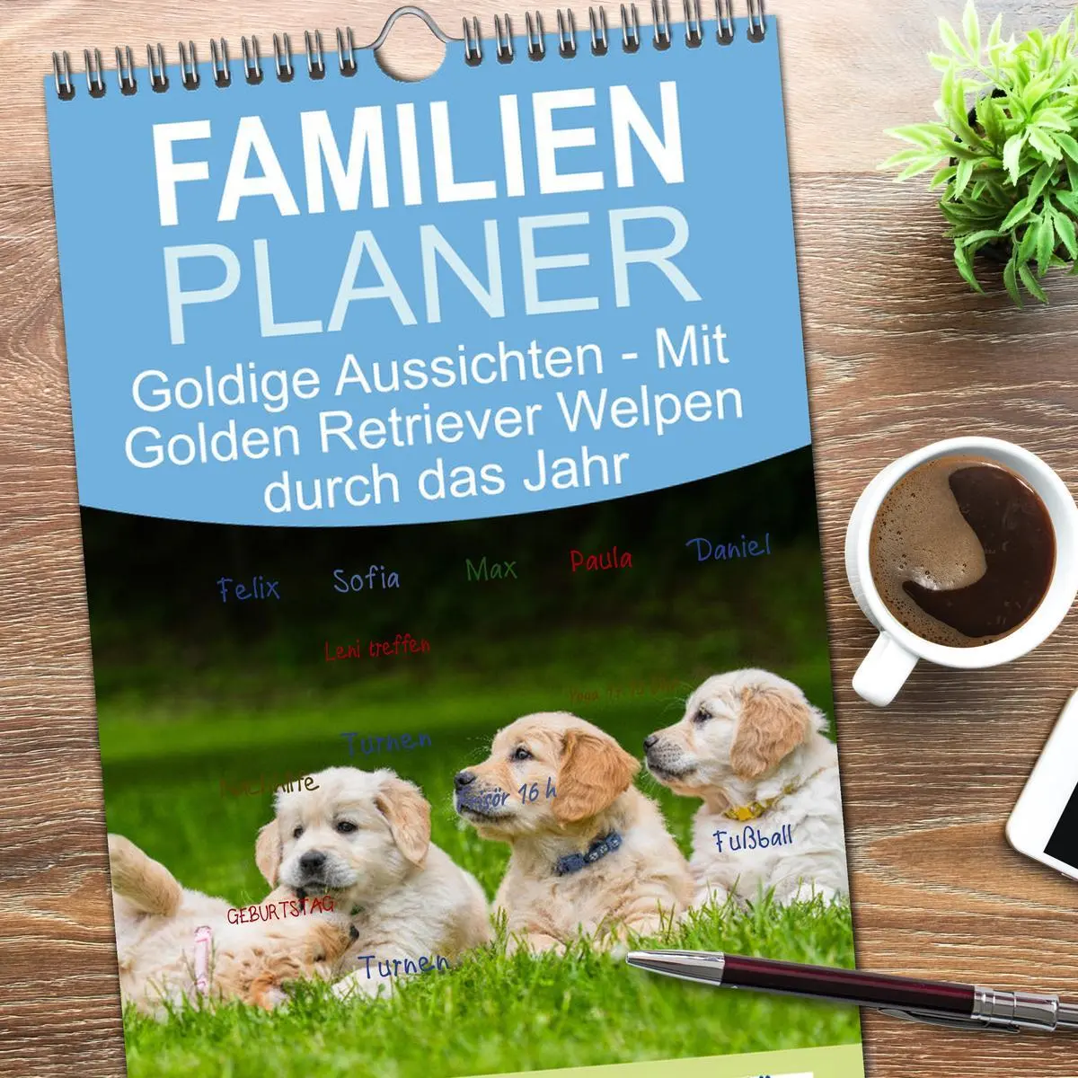Bild: 9783516502664 | Familienplaner 2026 - Goldige Aussichten - Mit Golden Retriever...