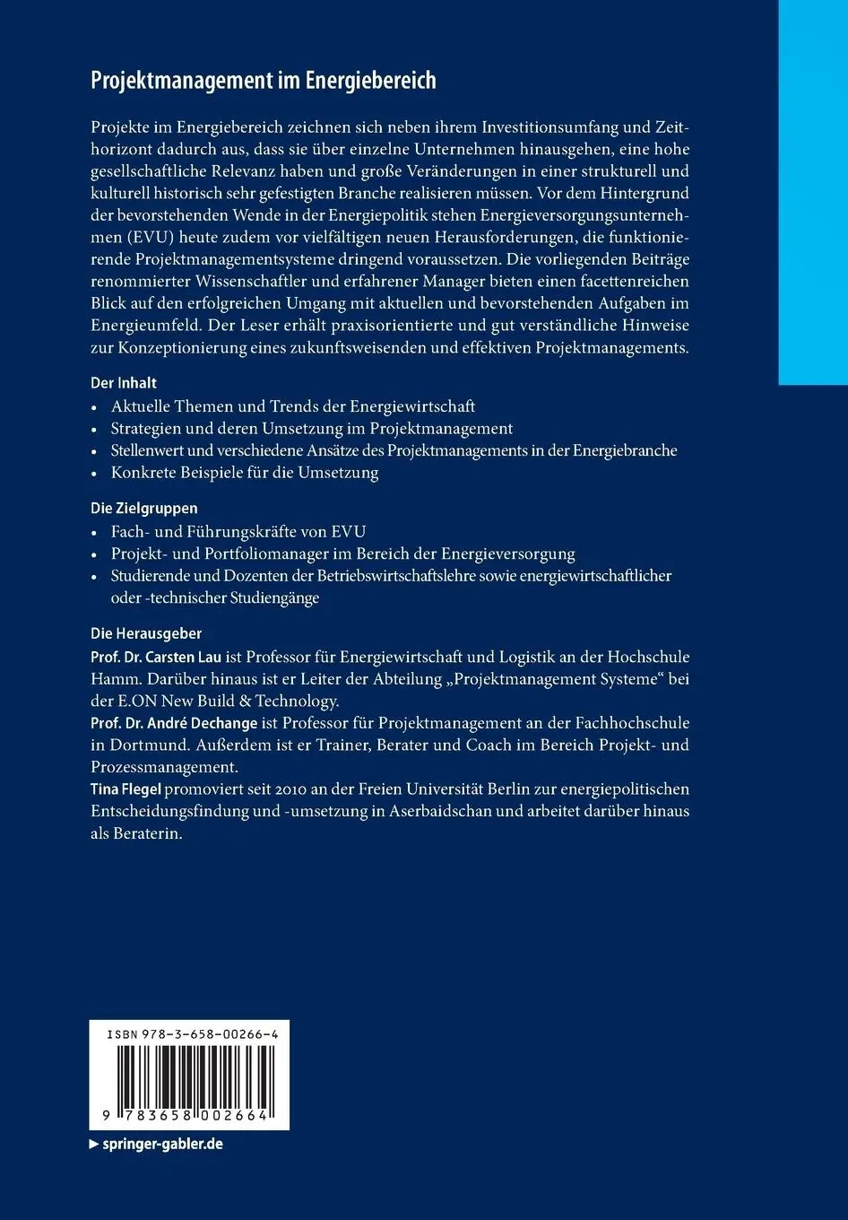 Rückseite: 9783658002664 | Projektmanagement im Energiebereich | Carsten Lau (u. a.) | Buch