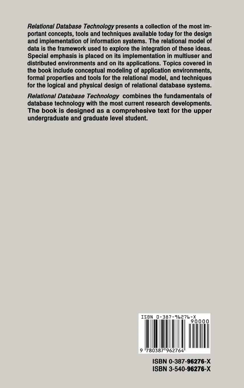 Rückseite: 9780387962764 | Relational Database Technology | Suad Alagic | Taschenbuch | xii