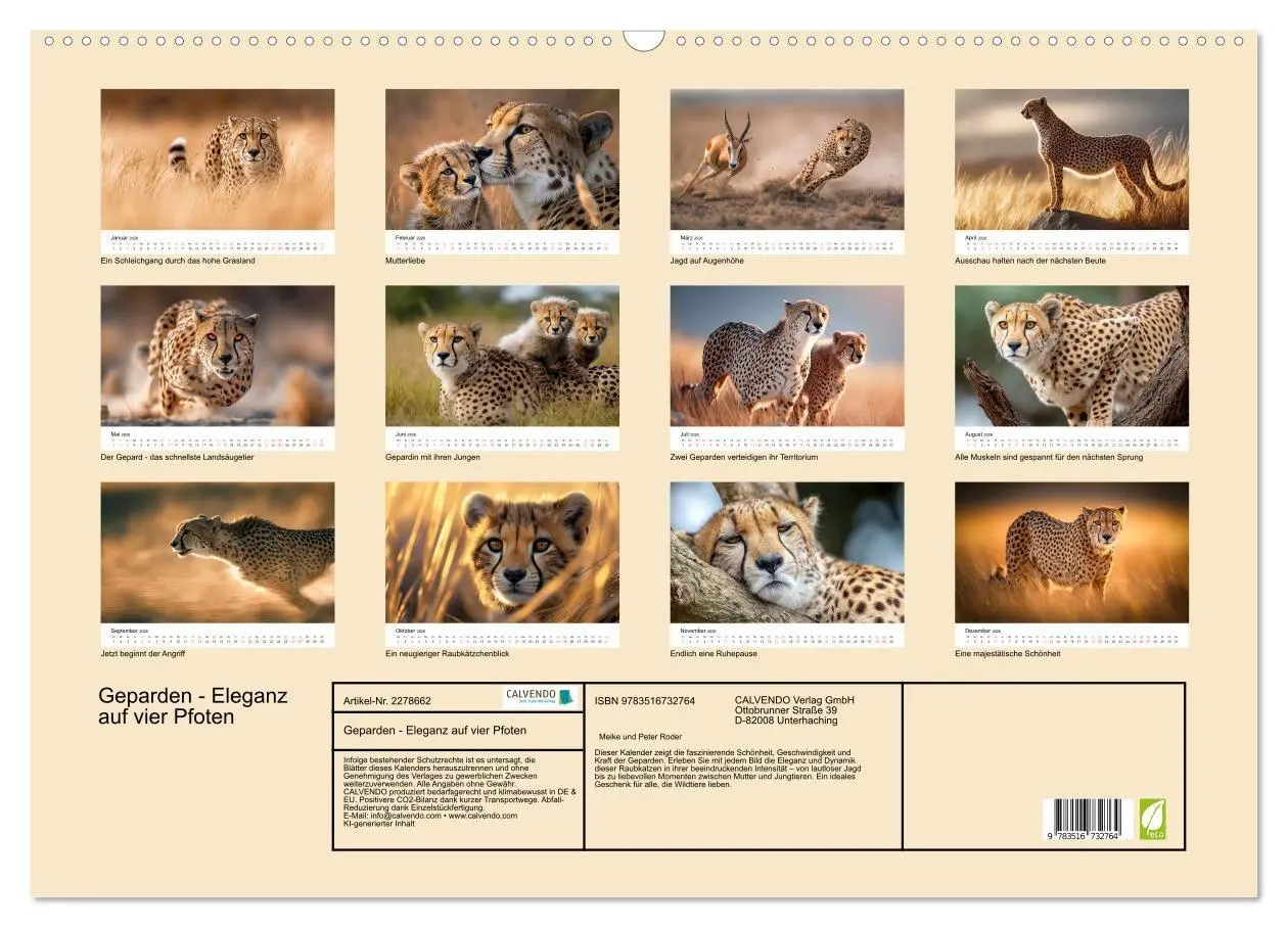 Bild: 9783516732764 | Geparden - Eleganz auf vier Pfoten (Wandkalender 2026 DIN A2 quer),...