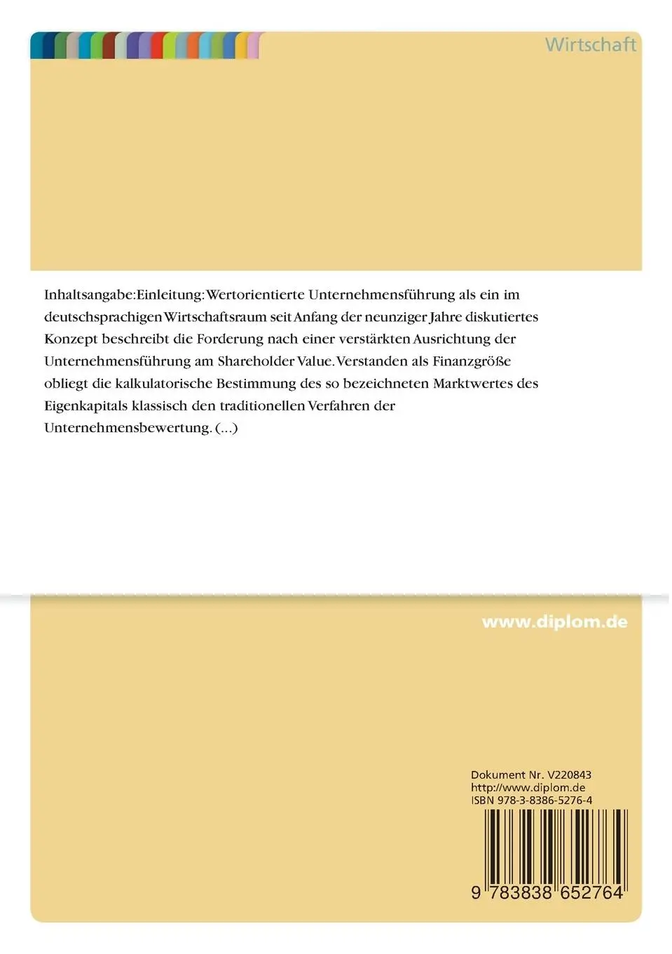 Rückseite: 9783838652764 | Wertorientierte Unternehmensführung | Peter Hahne (u. a.) | Buch