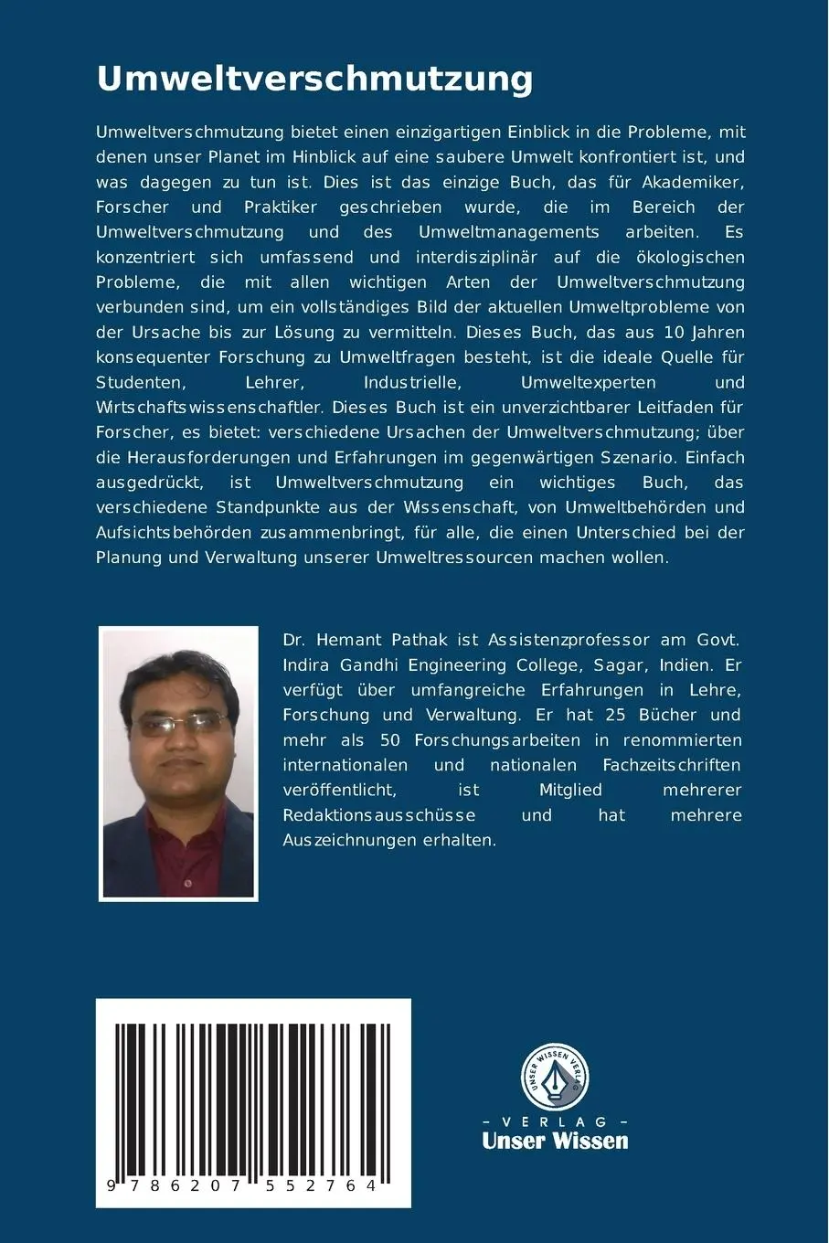 Rückseite: 9786207552764 | Umweltverschmutzung | Hemant Pathak | Taschenbuch | Paperback | 72 S.