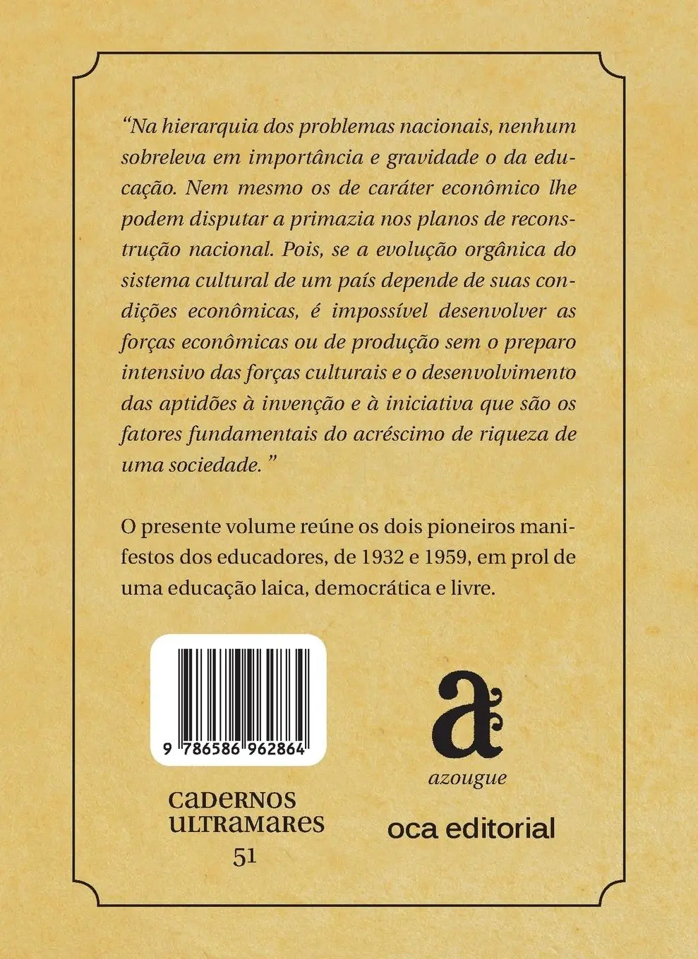 Rückseite: 9786586962864 | Manifesto dos Educadores: 1932 - 1959: 1932 e 1959 | Anisio Teixeira