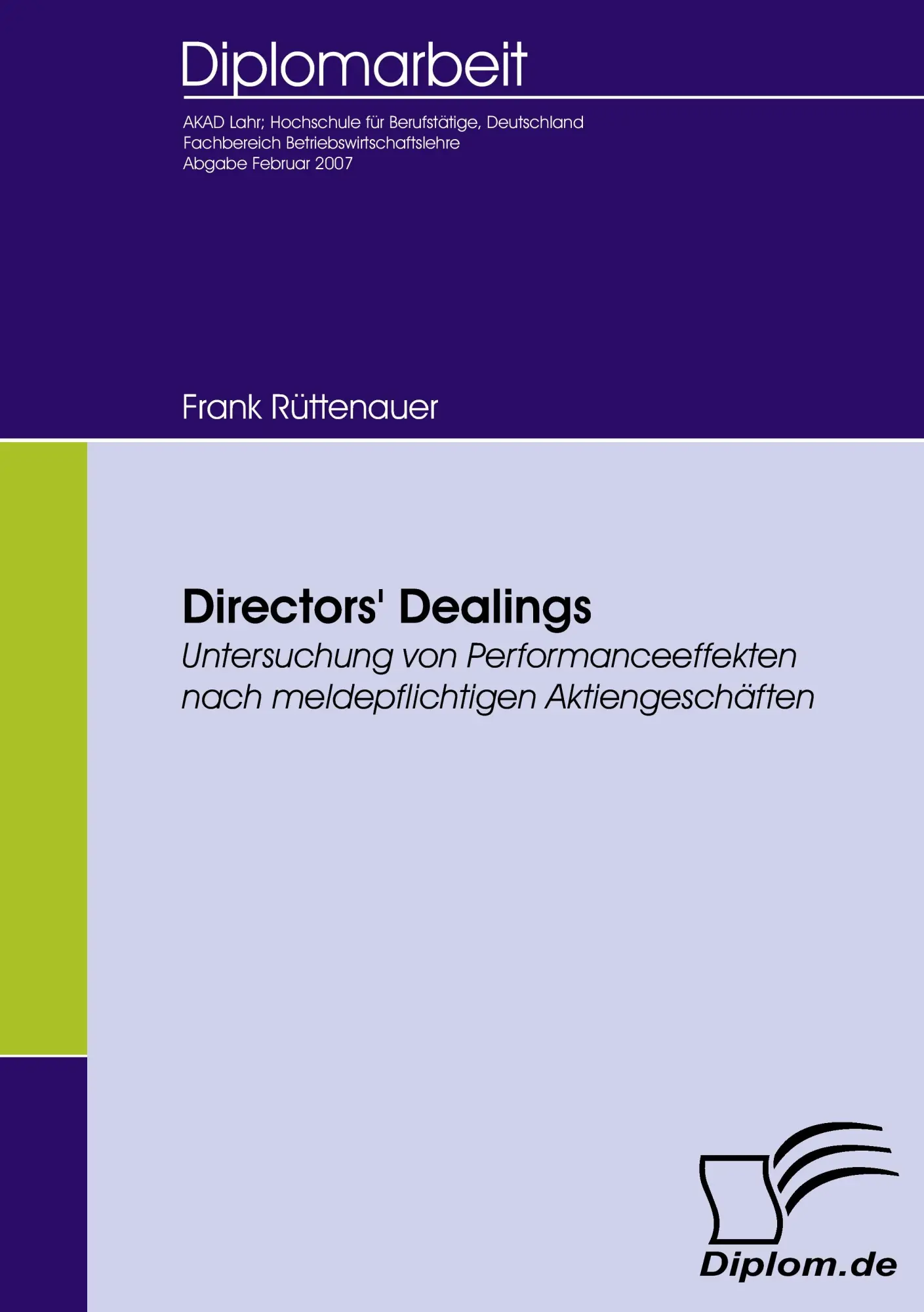 Cover: 9783836652964 | Directors' Dealings - Untersuchung von Performanceeffekten nach...