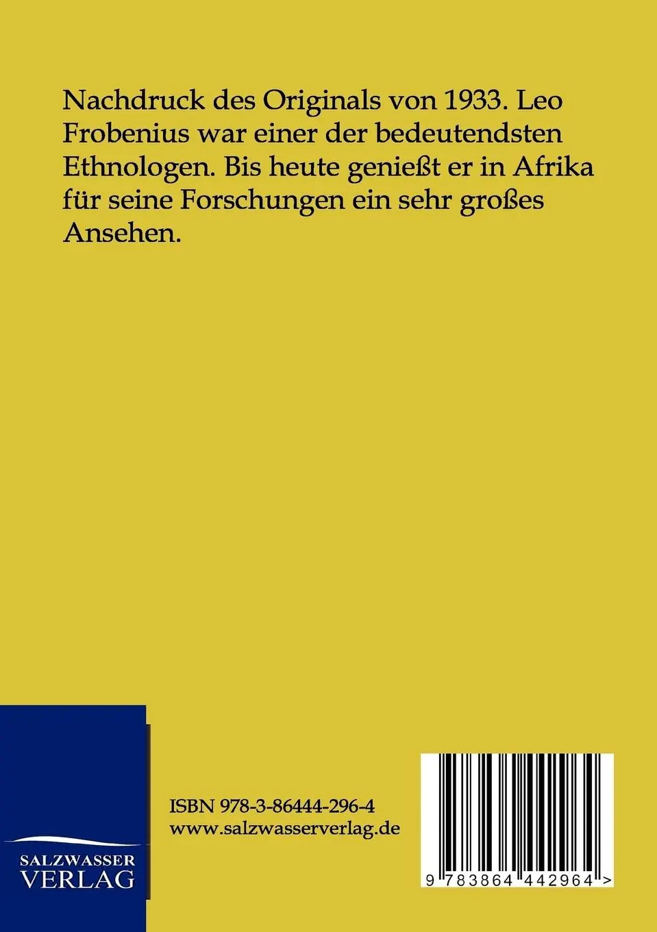 Rückseite: 9783864442964 | Kulturgeschichte Afrikas | Leo Frobenius | Taschenbuch | Paperback