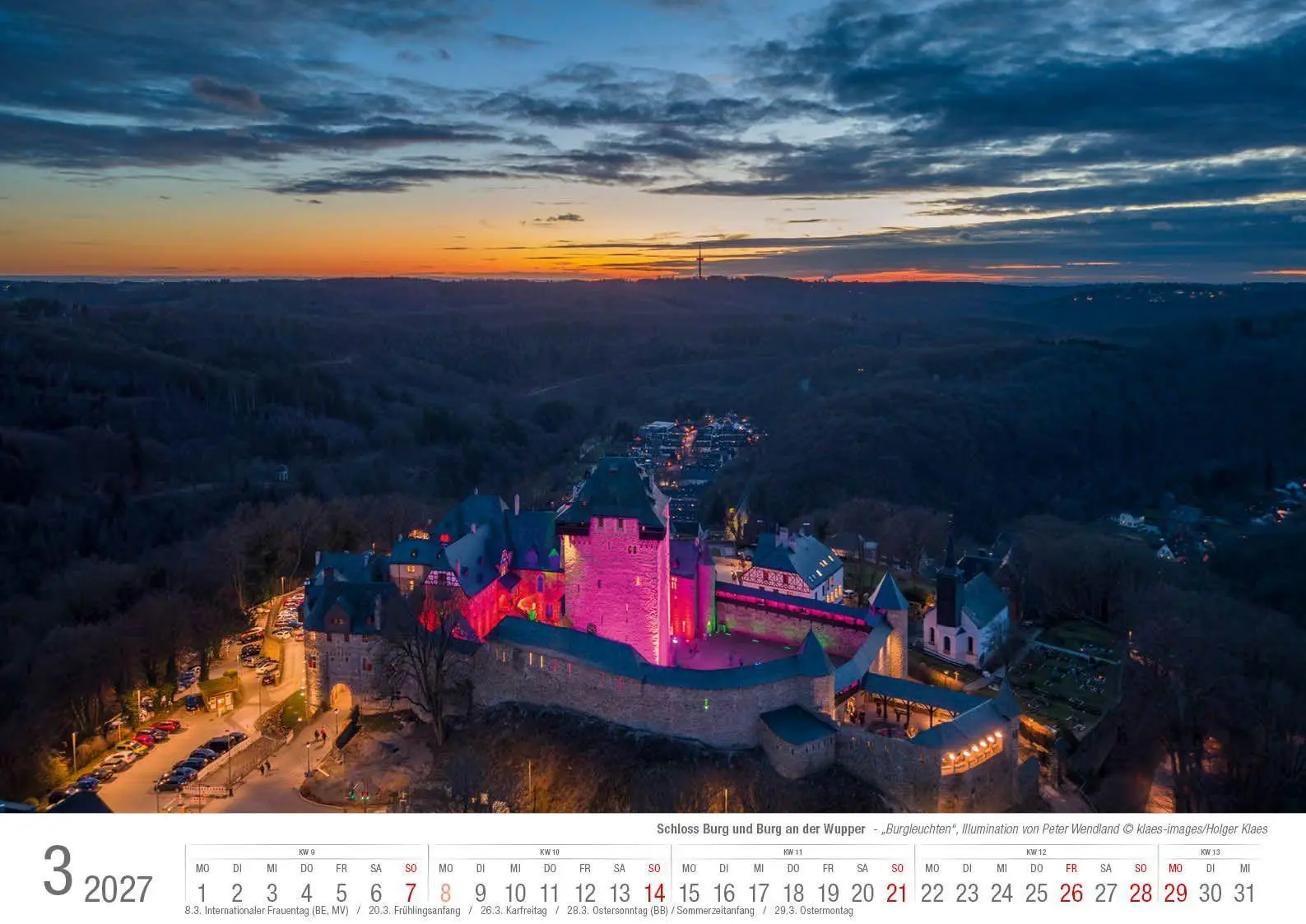 Bild: 9783965352964 | Schloss Burg und Burg an der Wupper 2027 Bildkalender A3 quer,...