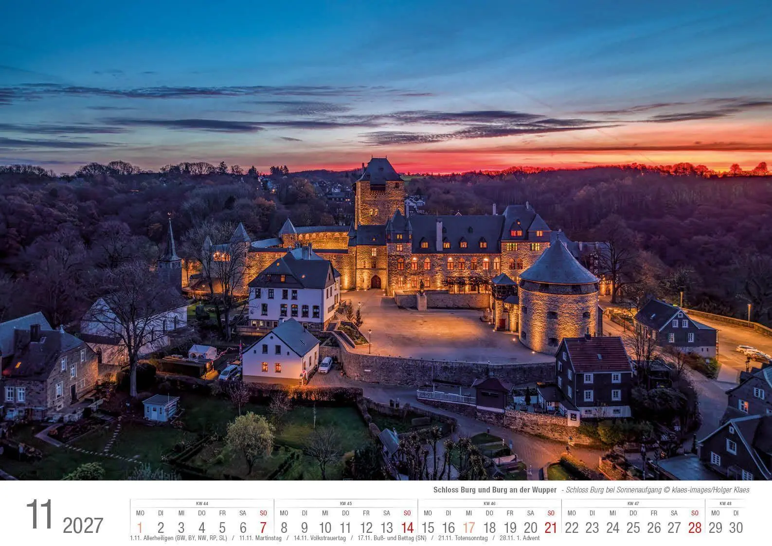 Bild: 9783965352964 | Schloss Burg und Burg an der Wupper 2027 Bildkalender A3 quer,...