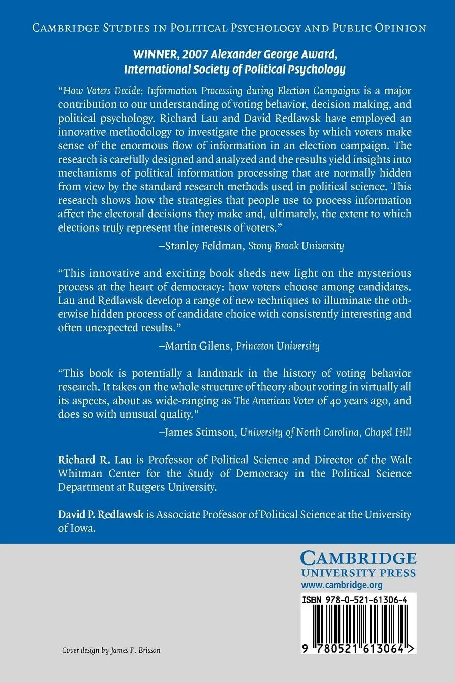 Rückseite: 9780521613064 | How Voters Decide | Information Processing During Election Campaigns