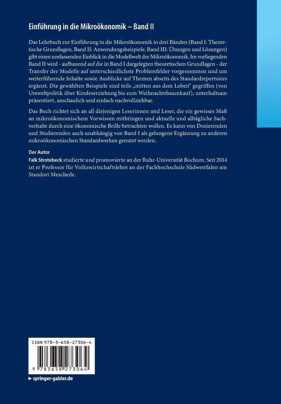 Rückseite: 9783658273064 | Einführung in die Mikroökonomik | Band II: Anwendungsbeispiele | Buch