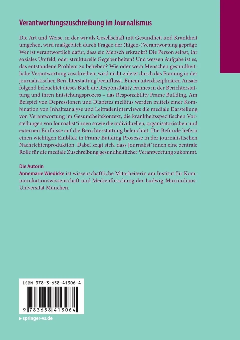 Rückseite: 9783658413064 | Verantwortungszuschreibung im Journalismus | Annemarie Wiedicke | Buch