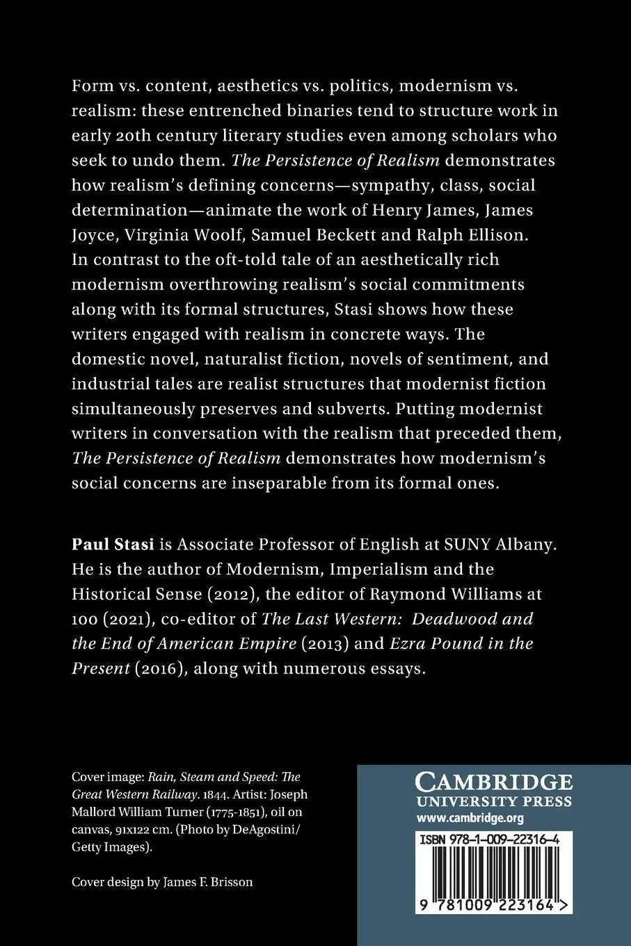 Rückseite: 9781009223164 | The Persistence of Realism in Modernist Fiction | Paul Stasi | Buch