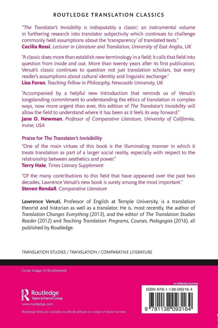 Rückseite: 9781138093164 | The Translator's Invisibility | A History of Translation | Venuti
