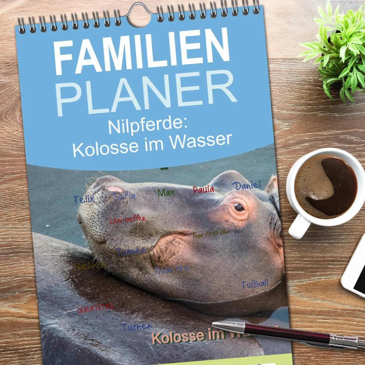 Bild: 9783516523164 | Familienplaner 2026 - Nilpferde, Kolosse im Wasser mit 5 Spalten...