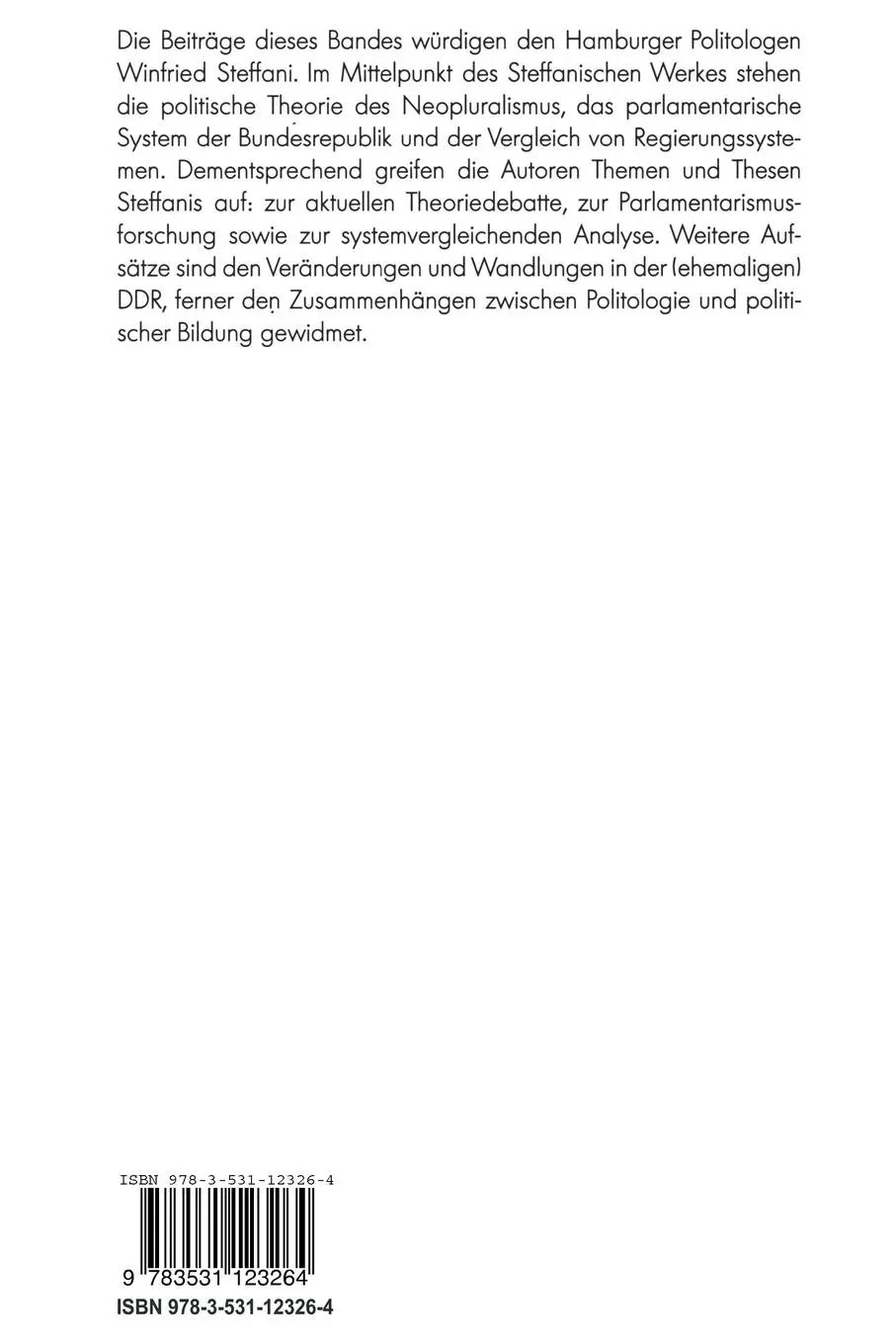 Rückseite: 9783531123264 | Pluralismus und Parlamentarismus in Theorie und Praxis | Hartmann