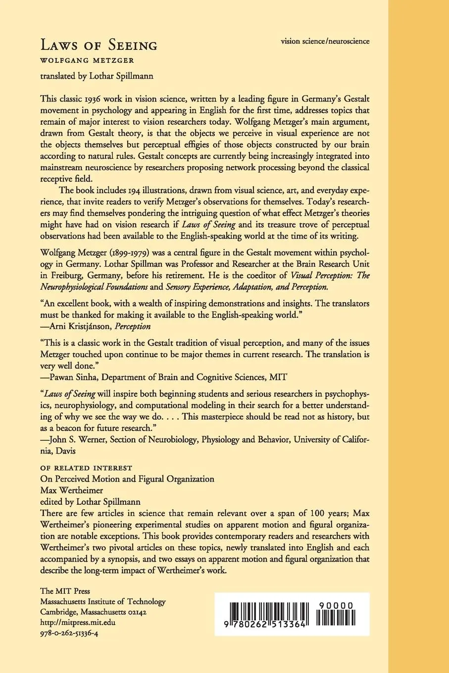 Rückseite: 9780262513364 | Laws of Seeing | Wolfgang Metzger | Taschenbuch | Englisch | 2009