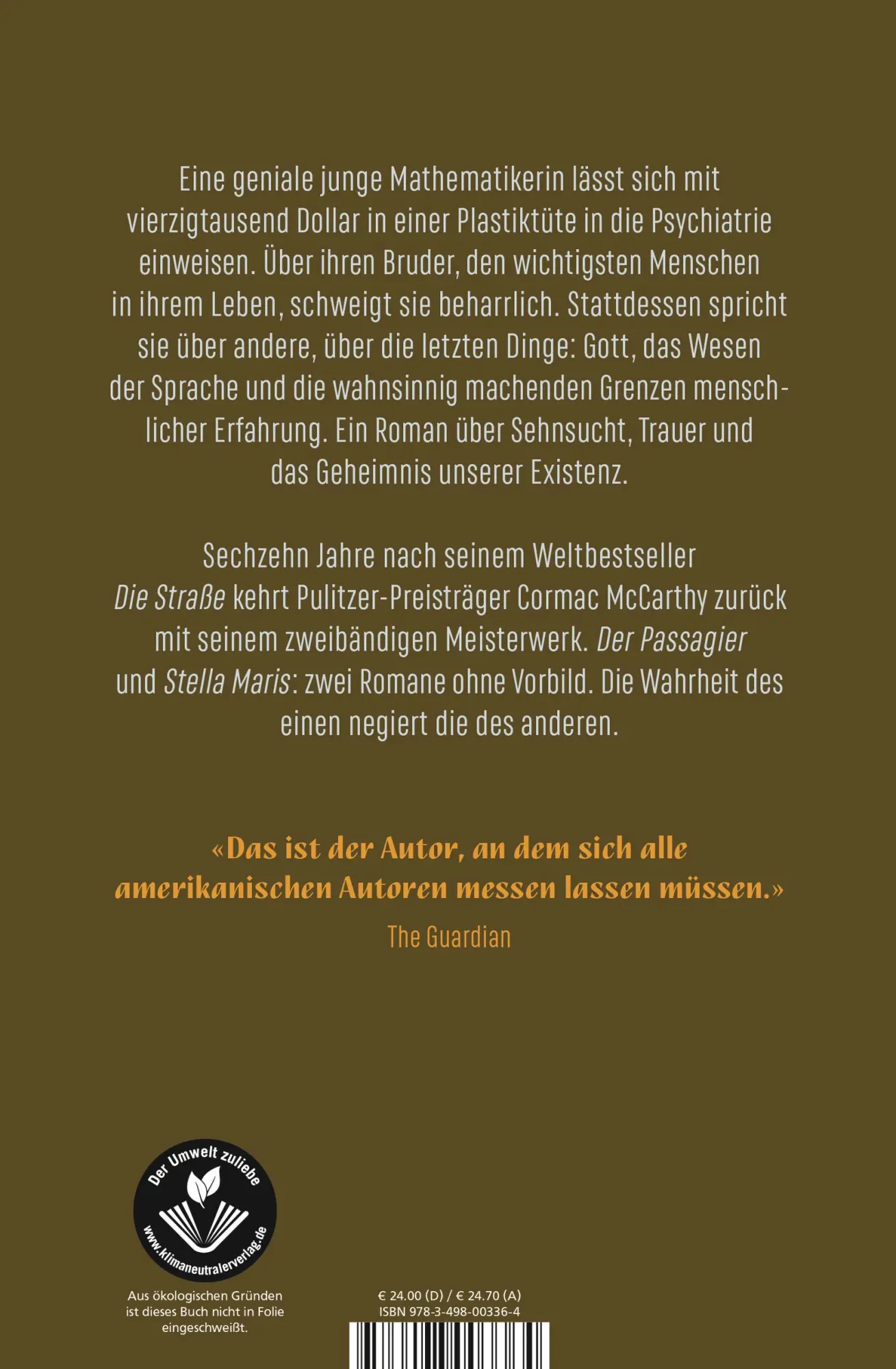 Rückseite: 9783498003364 | Stella Maris | Cormac McCarthy | Buch | 240 S. | Deutsch | 2022
