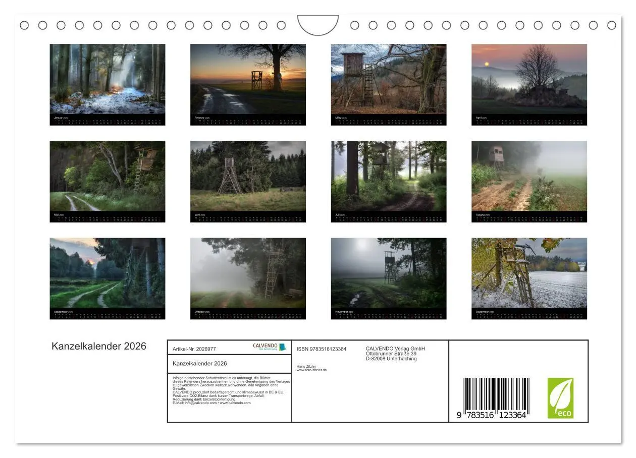 Bild: 9783516123364 | Kanzelkalender 2026 (Wandkalender 2026 DIN A4 quer), CALVENDO...