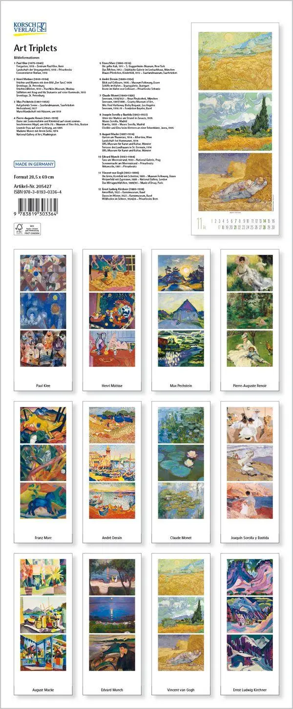 Bild: 9783819303364 | Art Triplets 2027 | Verlag Korsch | Kalender | 14 S. | Deutsch | 2027