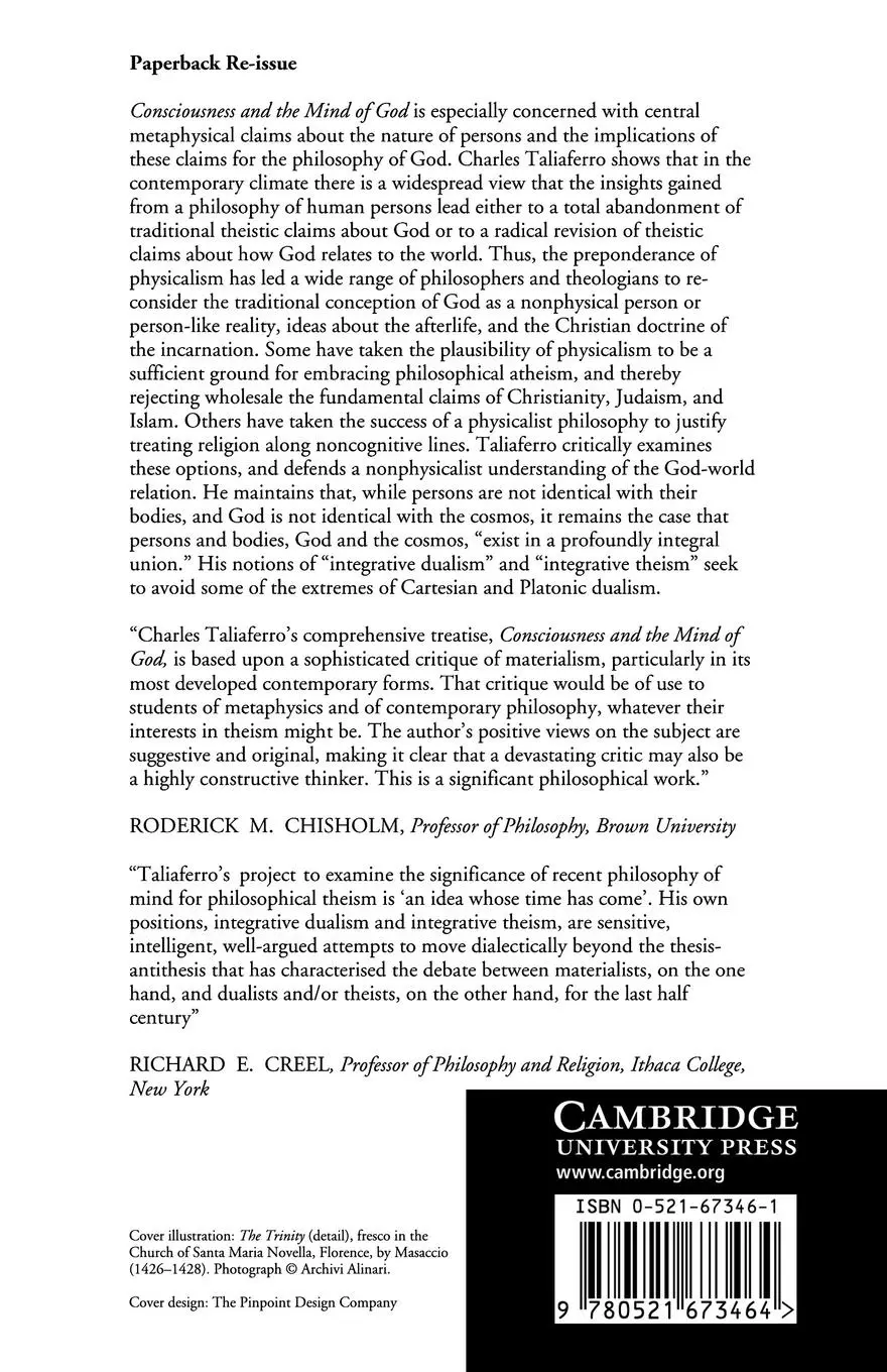 Rückseite: 9780521673464 | Consciousness and the Mind of God | Charles C. Taliaferro | Buch