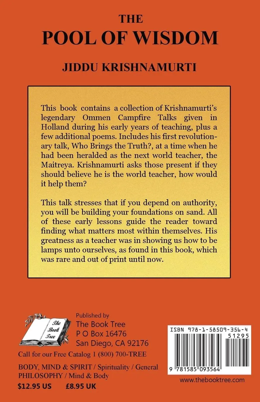 Rückseite: 9781585093564 | The Pool of Wisdom | Jiddu Krishnamurti | Taschenbuch | Englisch