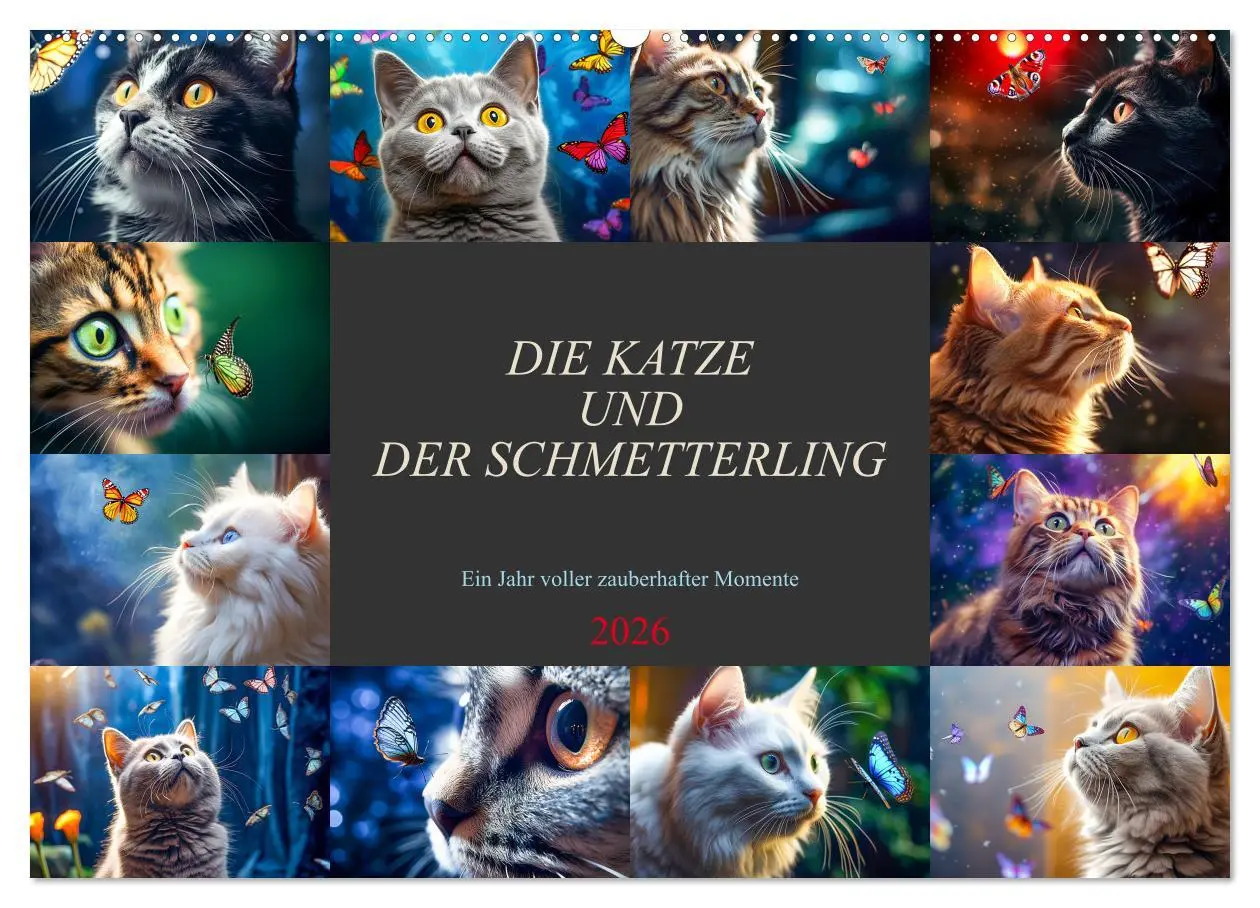 Cover: 9783457493564 | Die Katze und der Schmetterling (Wandkalender 2026 DIN A2 quer),...