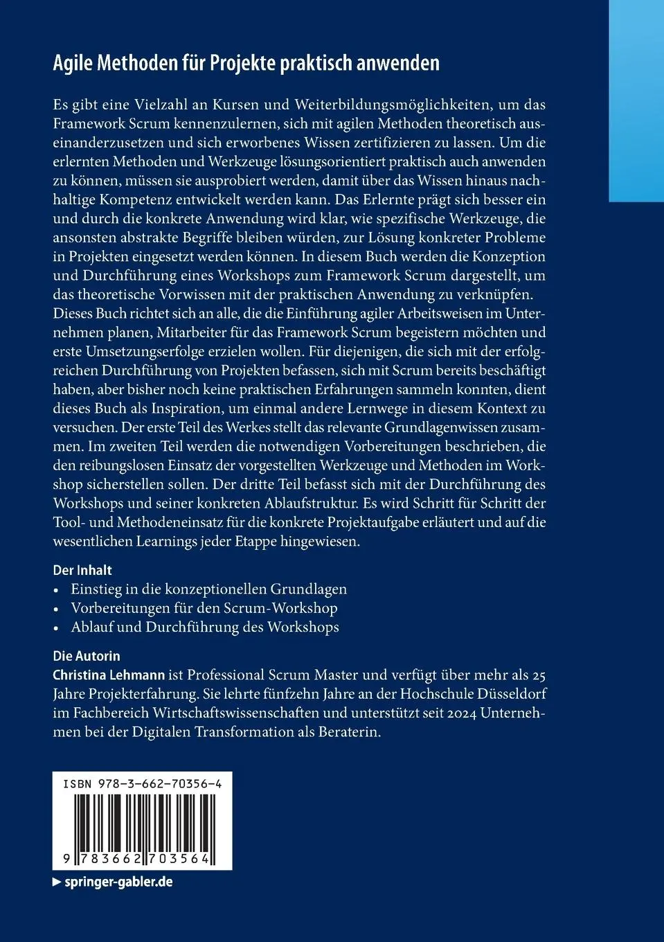 Rückseite: 9783662703564 | Agile Methoden für Projekte praktisch anwenden | Christina Lehmann