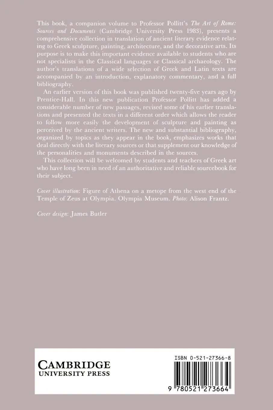 Rückseite: 9780521273664 | The Art of Ancient Greece | Sources and Documents | J. J. Pollitt
