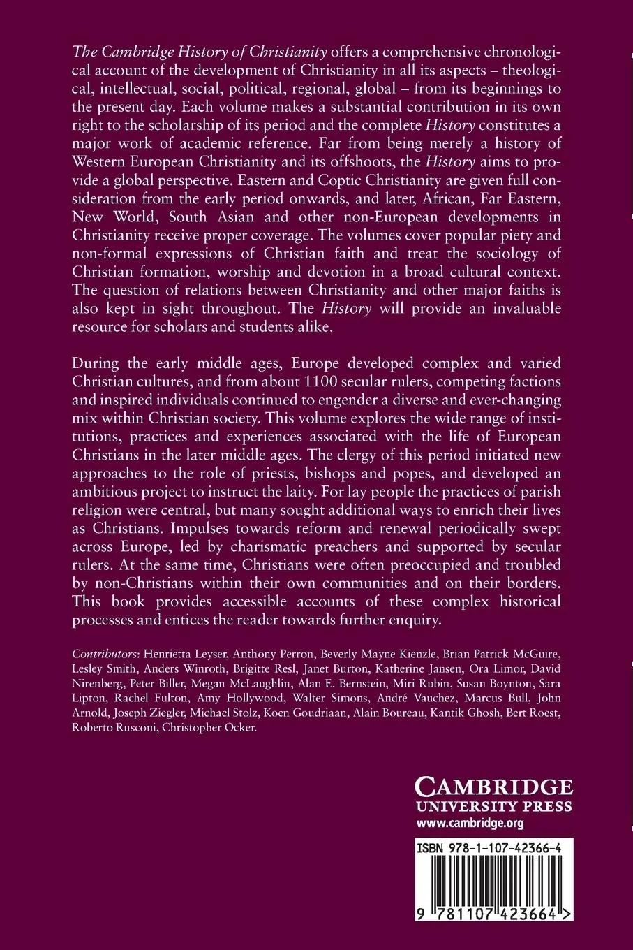 Rückseite: 9781107423664 | The Cambridge History of Christianity | Miri Rubin (u. a.) | Buch