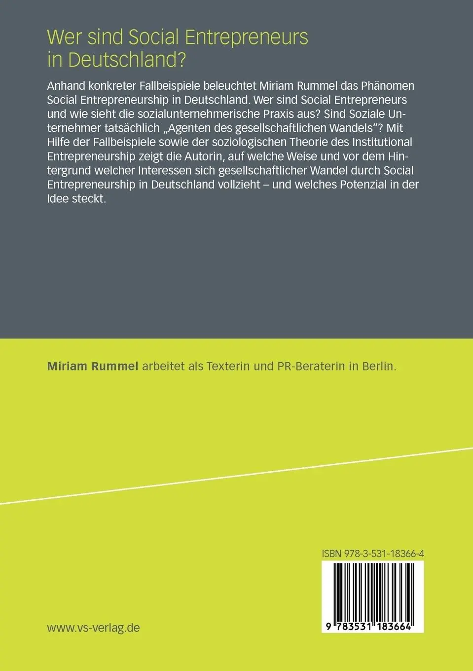 Rückseite: 9783531183664 | Wer sind Social Entrepreneurs in Deutschland? | Miriam Rummel | Buch