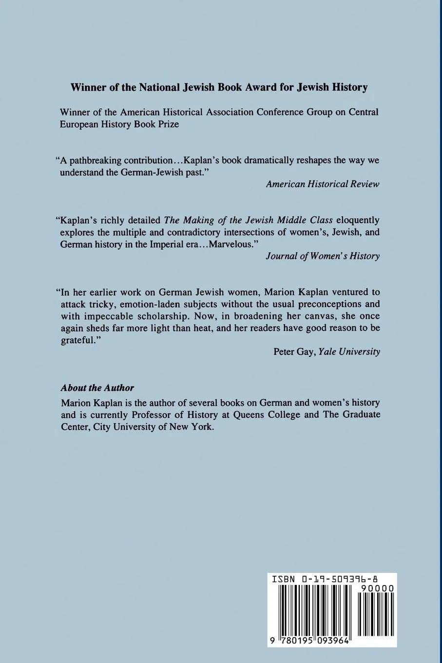 Rückseite: 9780195093964 | The Making of the Jewish Middle Class | Marion A. Kaplan | Taschenbuch