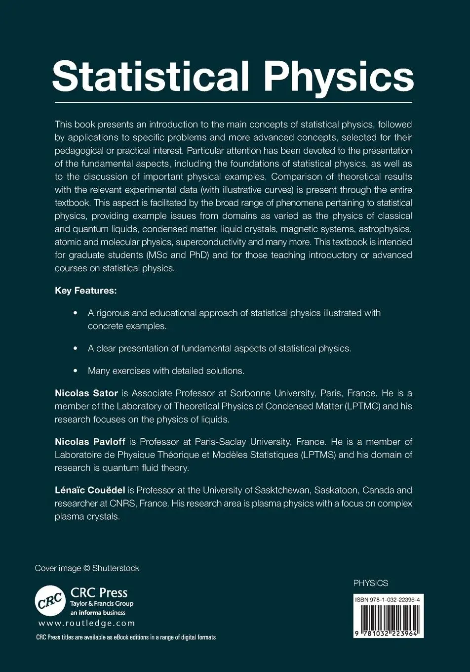 Rückseite: 9781032223964 | Statistical Physics | Nicolas Sator (u. a.) | Taschenbuch | Englisch