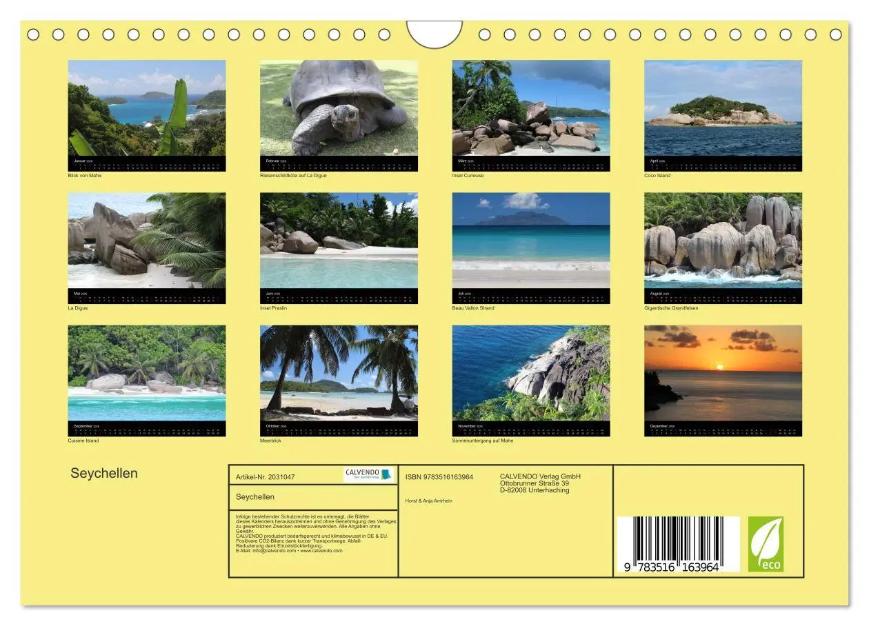 Bild: 9783516163964 | Seychellen (Wandkalender 2026 DIN A4 quer), CALVENDO Monatskalender