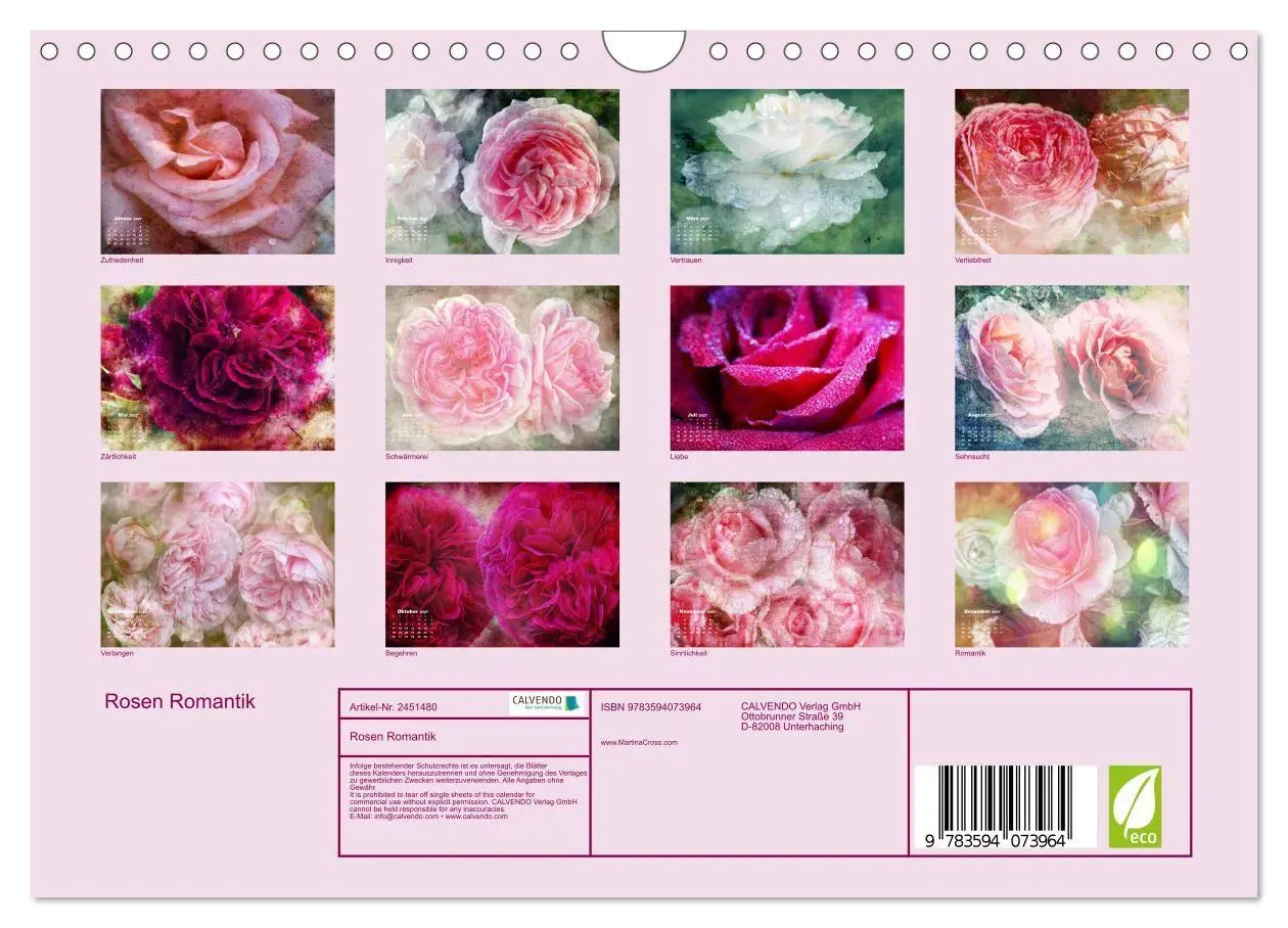 Bild: 9783594073964 | Rosen Romantik (Wandkalender 2027 DIN A4 quer), CALVENDO...