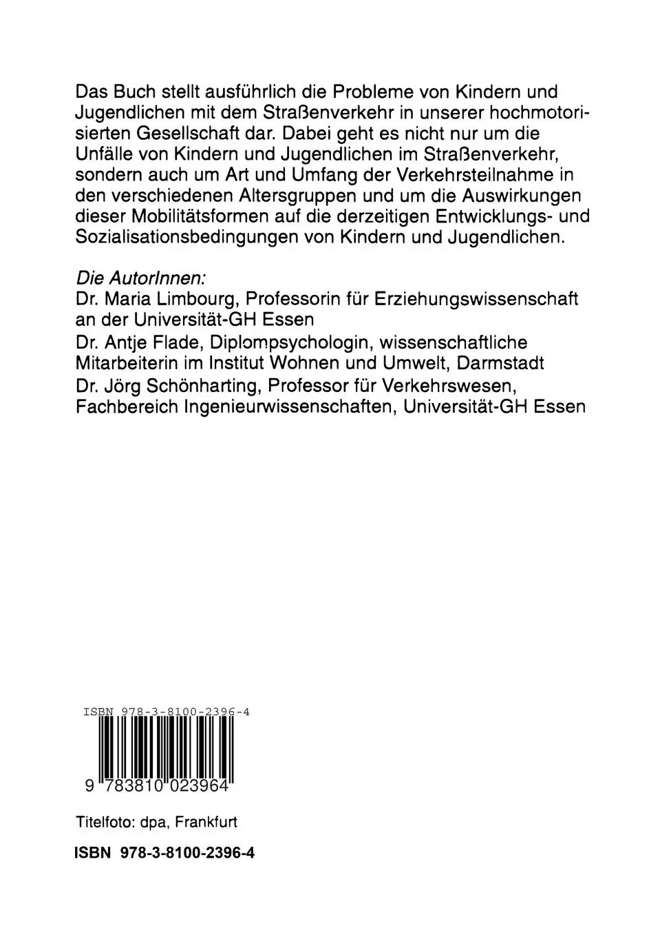 Rückseite: 9783810023964 | Mobilität im Kindes- und Jugendalter | Maria Limbourg | Taschenbuch