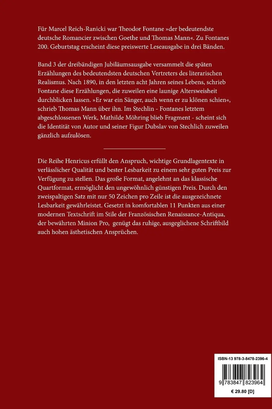 Rückseite: 9783847823964 | Späte Erzählungen | Theodor Fontane | Buch | 488 S. | Deutsch | 2019