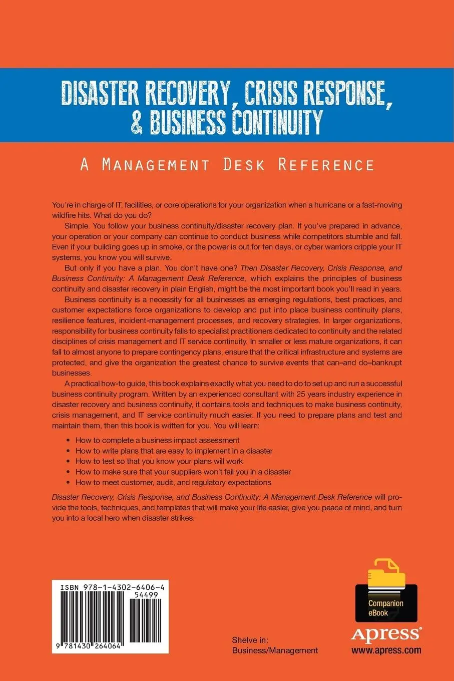 Rückseite: 9781430264064 | Disaster Recovery, Crisis Response, and Business Continuity | Buch