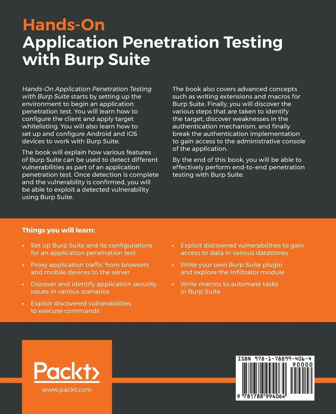 Rückseite: 9781788994064 | Hands-On Application Penetration Testing with Burp Suite | Taschenbuch