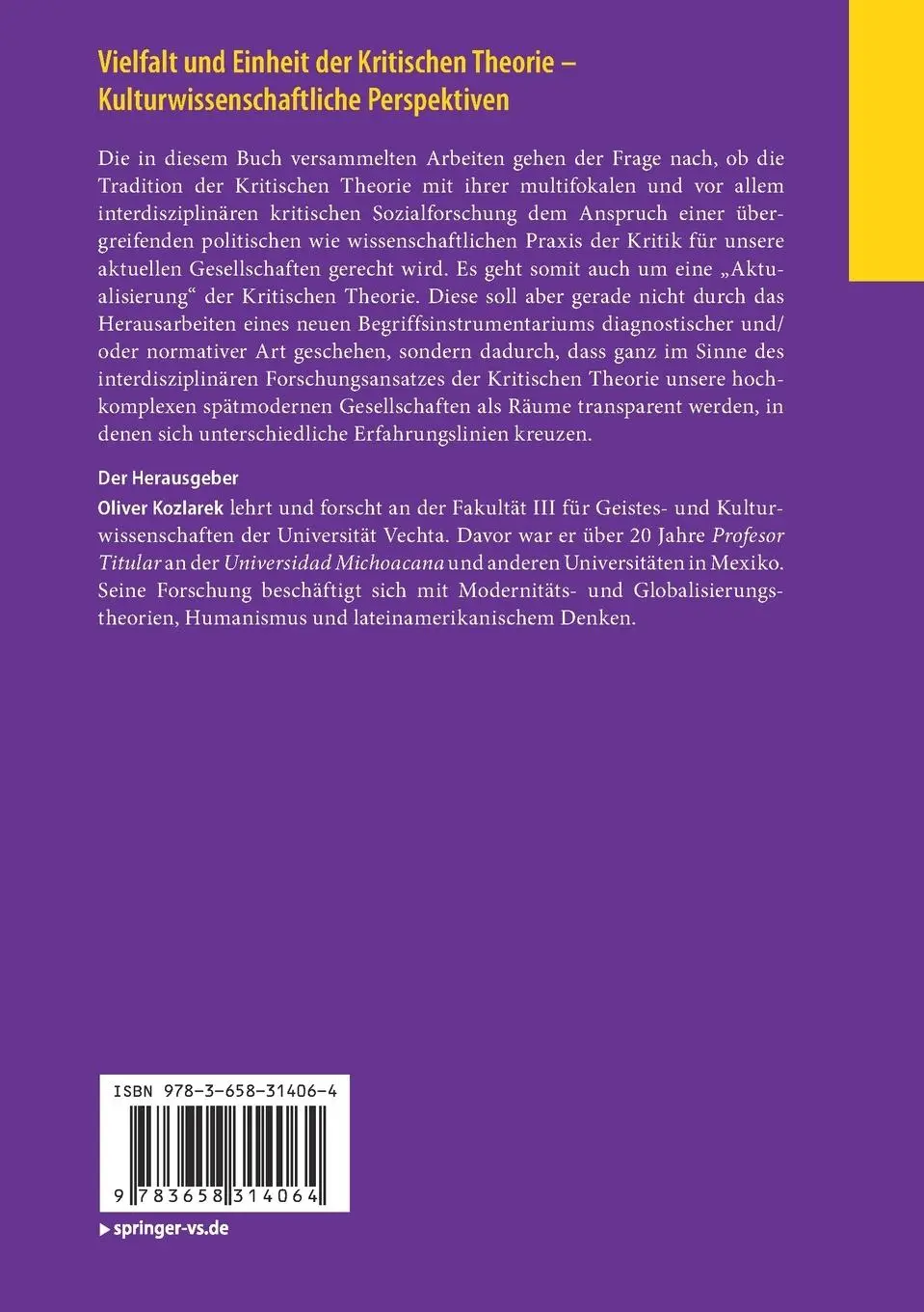 Rückseite: 9783658314064 | Vielfalt und Einheit der Kritischen Theorie -...