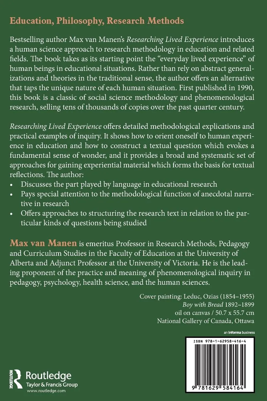 Rückseite: 9781629584164 | Researching Lived Experience | Max van Manen | Taschenbuch | Englisch