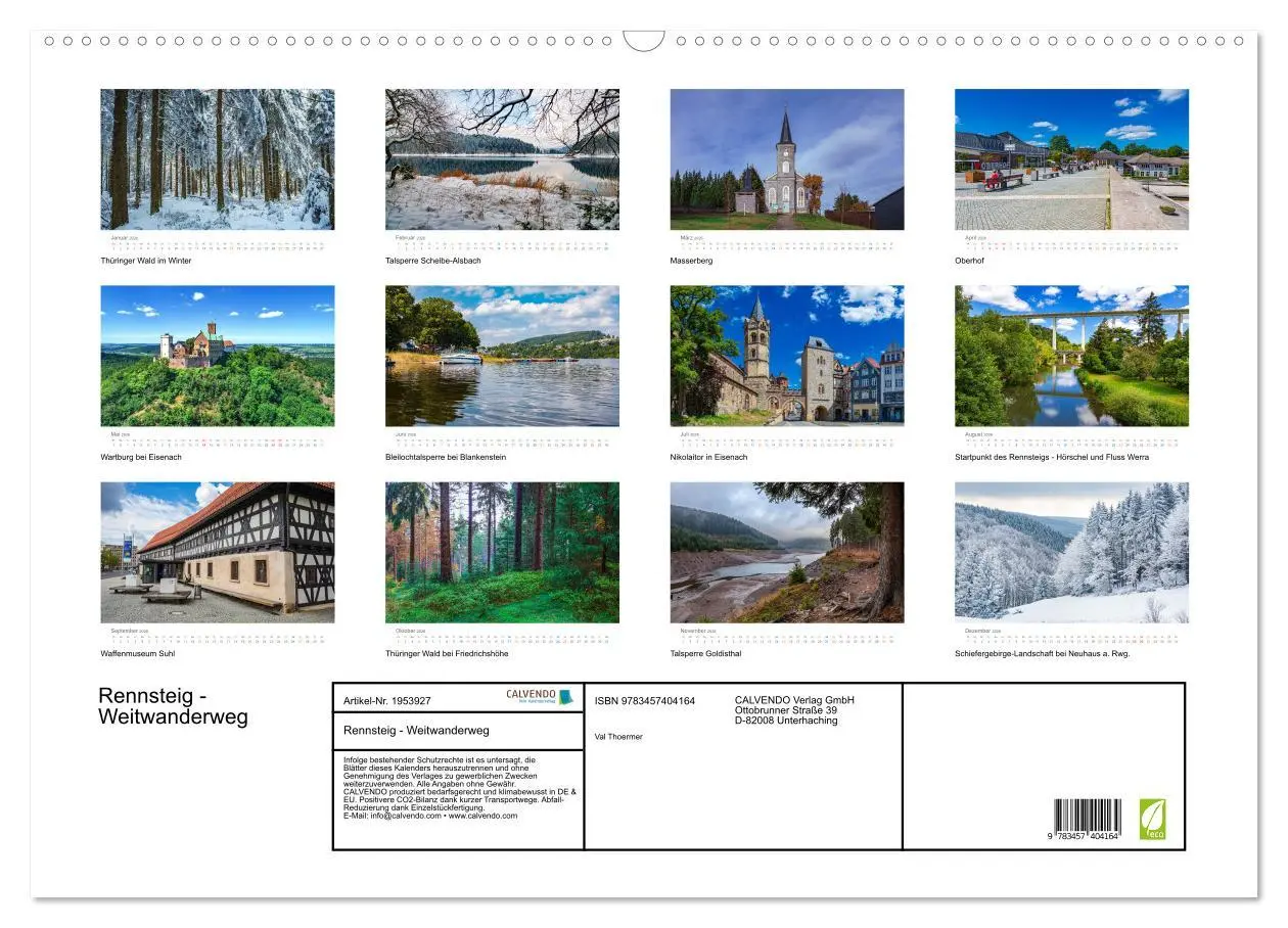 Bild: 9783457404164 | Rennsteig - Weitwanderweg (Wandkalender 2026 DIN A2 quer), CALVENDO...