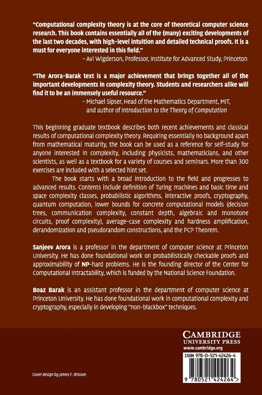 Rückseite: 9780521424264 | Computational Complexity | A Modern Approach | Sanjeev Arora (u. a.)
