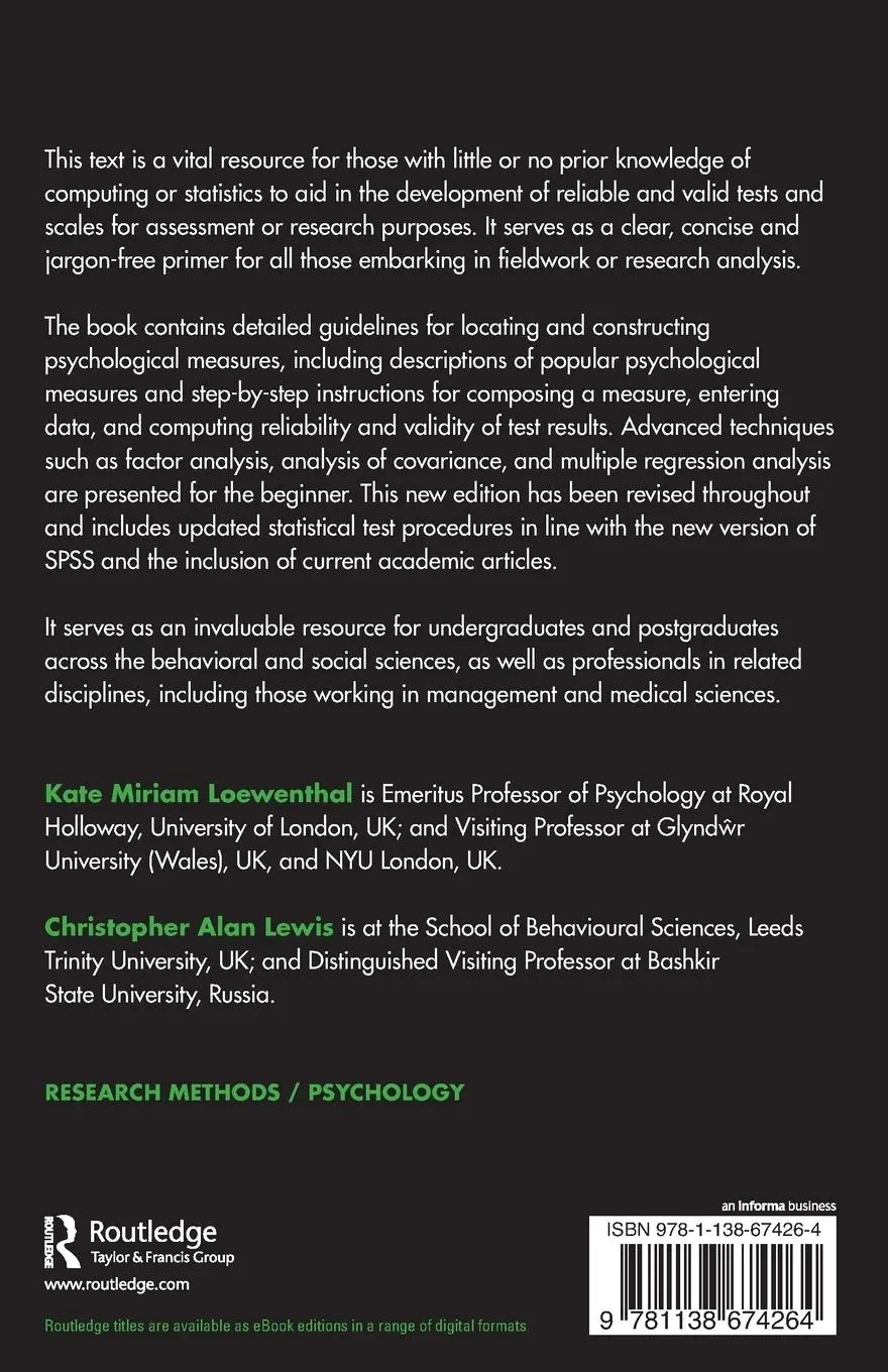 Rückseite: 9781138674264 | An Introduction to Psychological Tests and Scales | Loewenthal (u. a.)