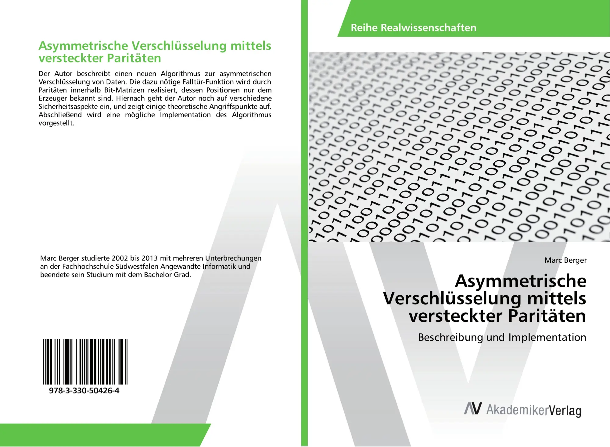 Cover: 9783330504264 | Asymmetrische Verschlüsselung mittels versteckter Paritäten | Berger