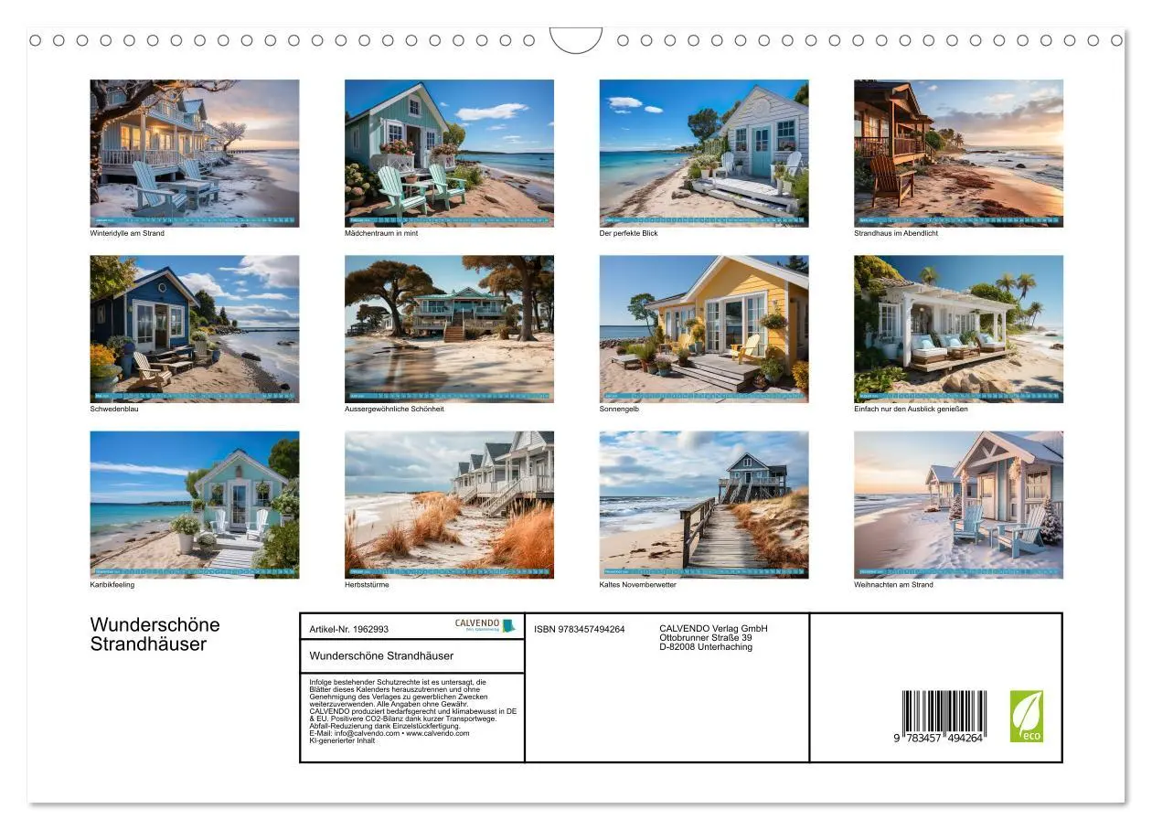 Bild: 9783457494264 | Wunderschöne Strandhäuser (Wandkalender 2026 DIN A3 quer), CALVENDO...