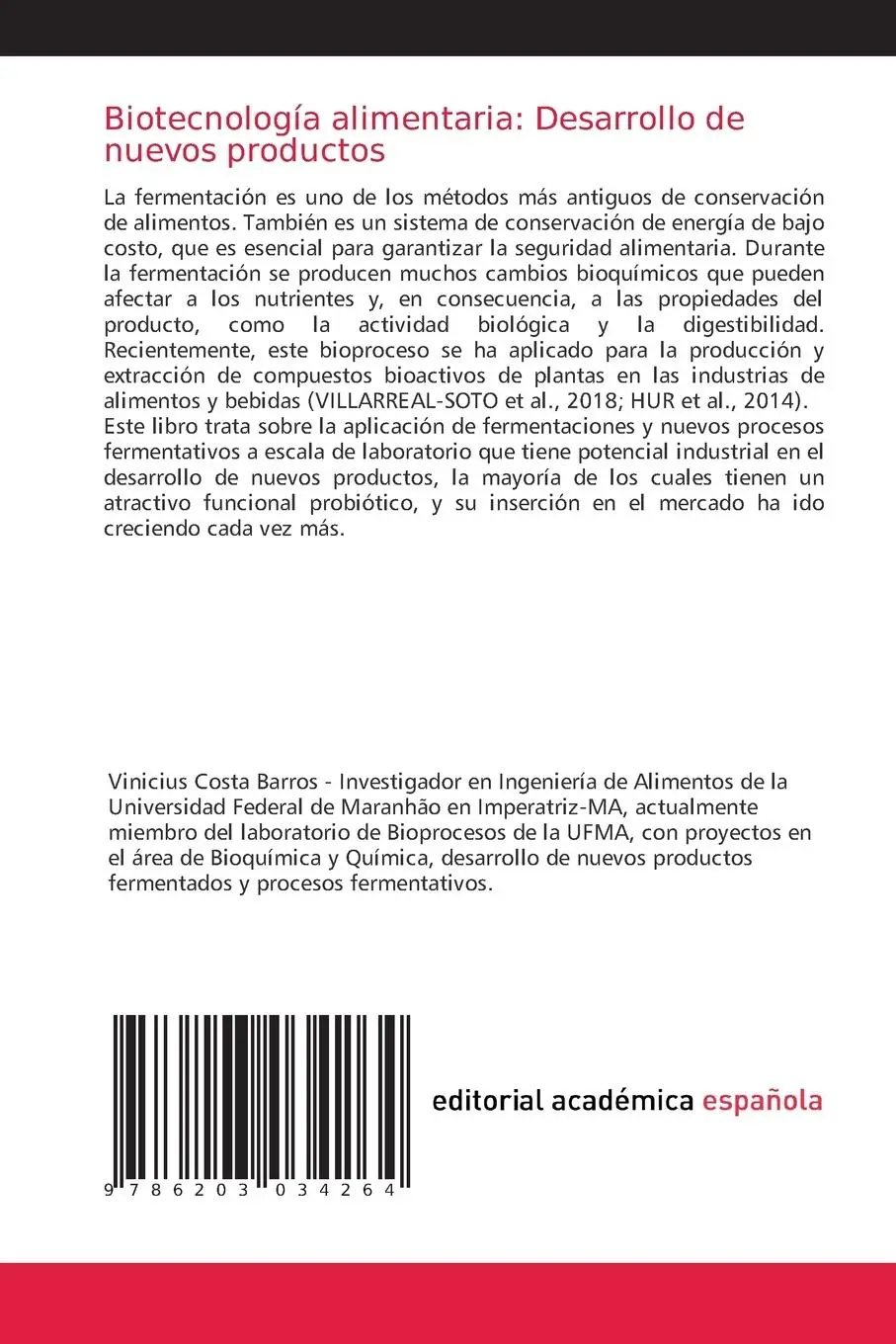 Rückseite: 9786203034264 | Biotecnología alimentaria: Desarrollo de nuevos productos | Buch