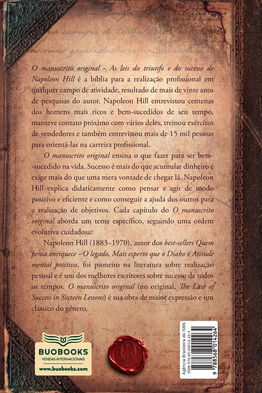 Rückseite: 9788568014264 | O manuscrito original | Napoleon Hill | Taschenbuch | Paperback | 2017